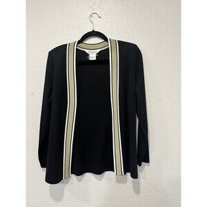 Exclusively Misook  Petite Size Small Long Open Cardigan Knit  Black Green Trim